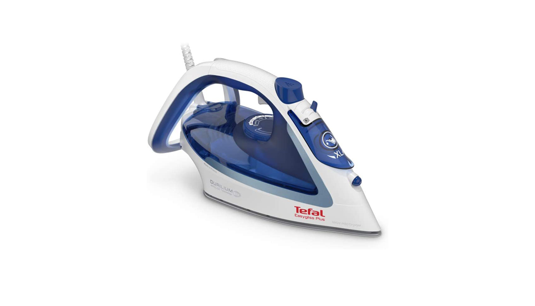 Tefal Easygliss Durilium Airglide Soleplate Steam Iron, 2400 Watts, Blue/White, FV5715M0