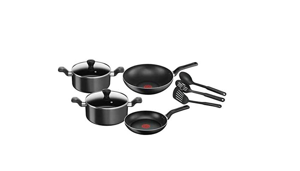 Tefal B143S984 9pieces Super Cook Non-Stick Cookware Set, Black, Aluminum