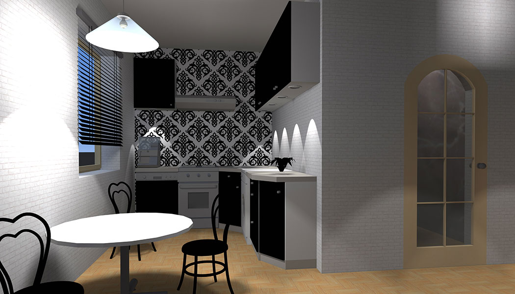 Choose a wallpaper matching your kitchen furniture and cabinetry