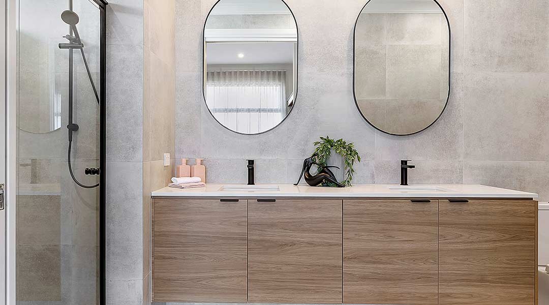 Floating Vanity With Two Sinks and Faucets