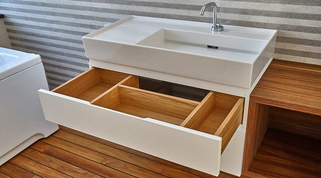 Wall-Mounted Vanity With Teak Organizer